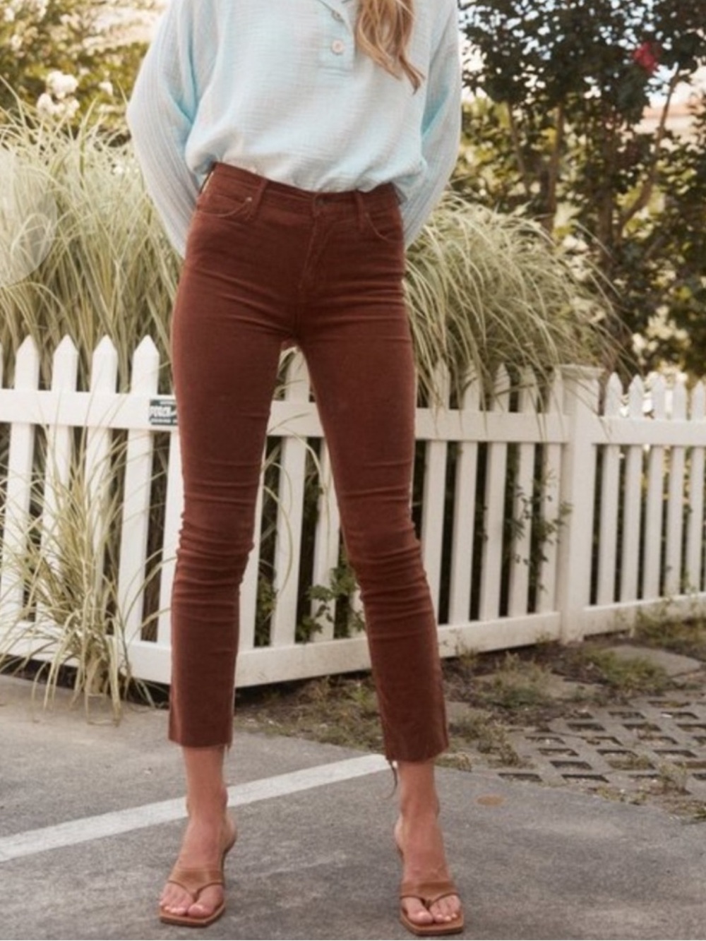 Mother Mid Rise Dazzler Ankle Fray Jean Hopscotch Corduroy Brown